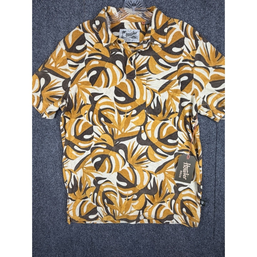 NWT Howler Bros Men's M Plusherman Terry Polo Monstera Mash Palm Tree Print